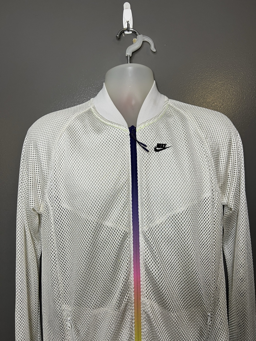 Nike Track Jacket Mens Large White Mesh Full Zip Running Athletic 653951-100